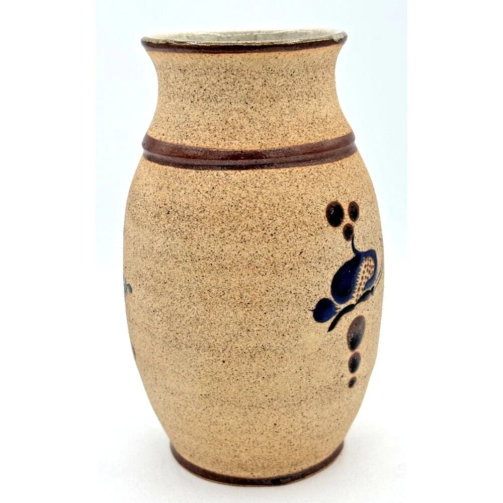Netzi Tonala Pottery Burnished Clay Vase Hand-Painted Bird Floral Motif Signed‎